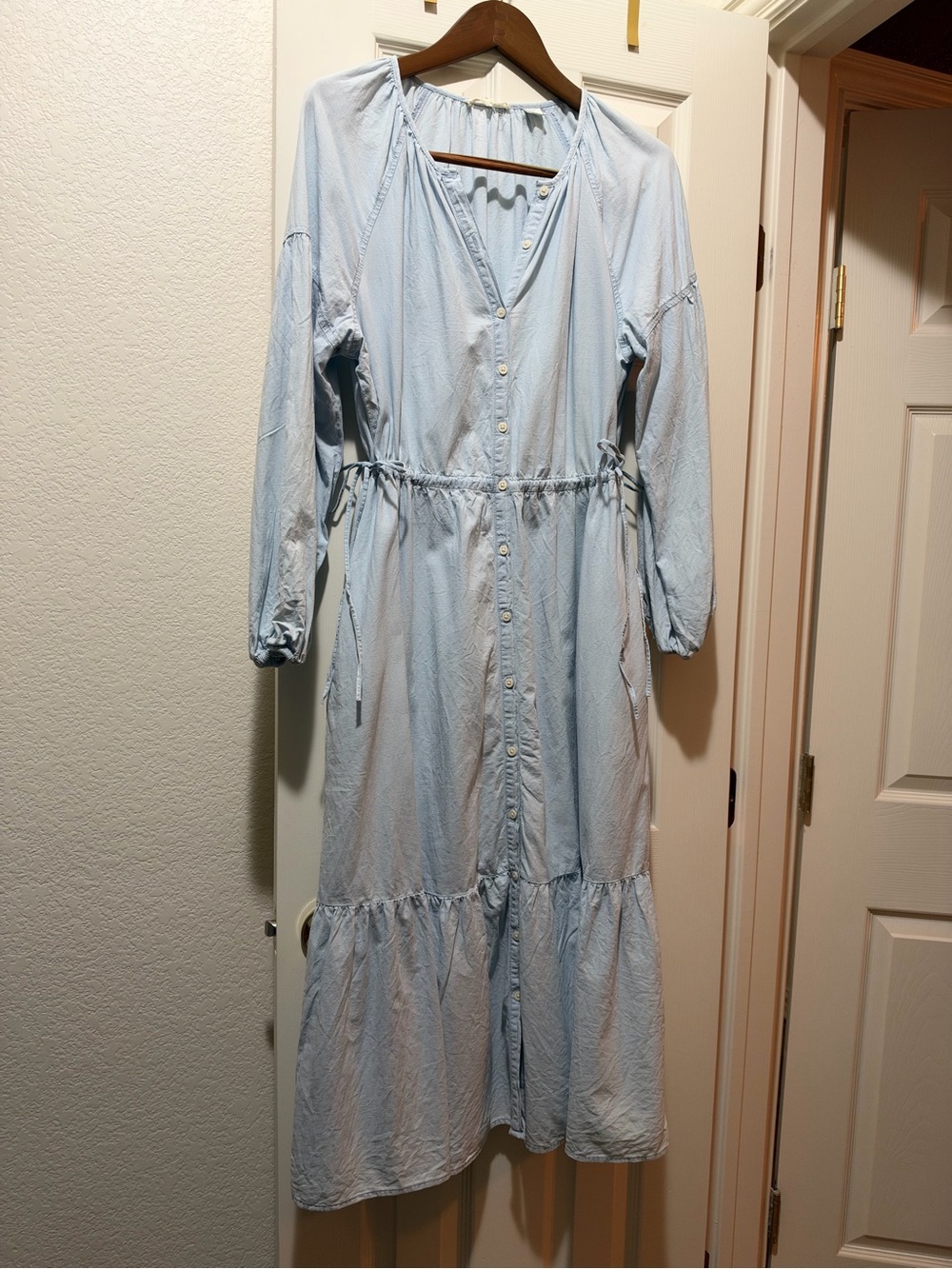 Levi's Light Blue Button-Front Maxi Dress with Drawstring
